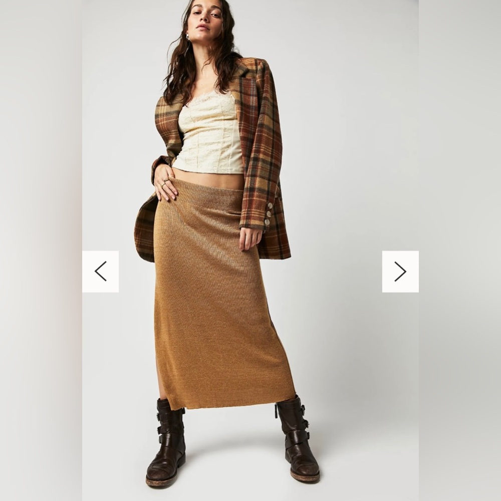 Free People Golden Hour Midi Skirt ✨ Apple Pie Combo Size S | viscose neutral - Picture 11 of 14